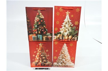 AST. TORBA x 12 PREZENT. 32x26x10 cm czer. choinka