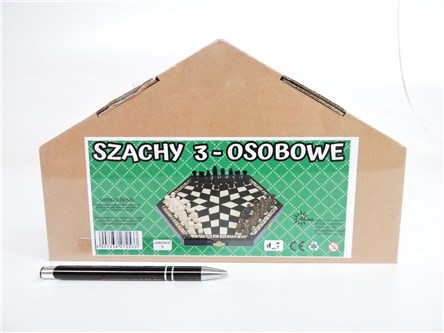 *SZACHY drewniane, 3-osobowe, 34x42cm, 7+