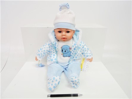 *LALKA BOBAS 45 cm. dźw. PL, nieb. bluza z zwierz.