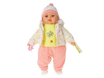 LALKA BOBAS 45cm z polskim dź, jasno różowa, żólta