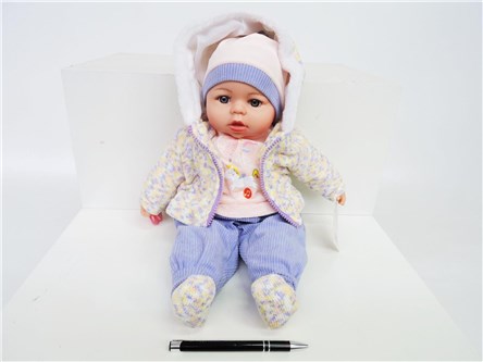 *LALKA BOBAS, 45 cm, dźw., fioletowo-róż. ubranie