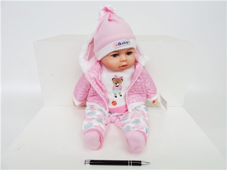 LALKA BOBAS, 45 cm, dźw, w róż. kurtce, smoczek