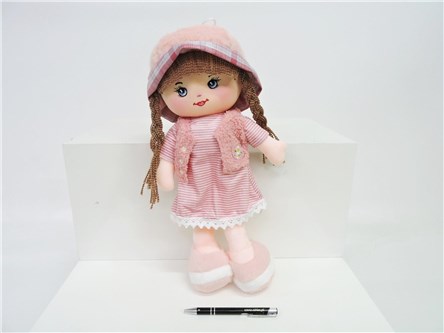 LALKA szmacianka z dźw., 40 cm, róż. sukienka