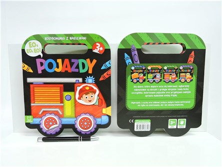 KSIĄŻ. Eo eo eo! Pojazdy, kolorowanka z naklej.