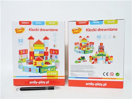 *SMILY klocki drewniane 52 szt.,         kart.
