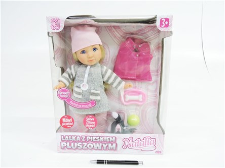 *LALKA NATALIA Z PLUSZ. PIESKIEM 30 cm     /KART