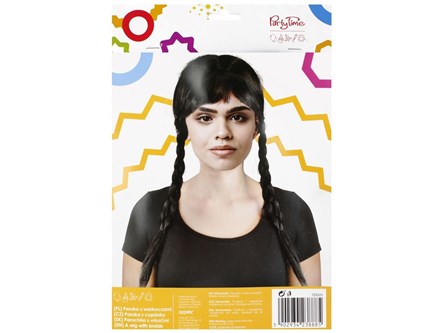 PERUKA z warkoczami czarna