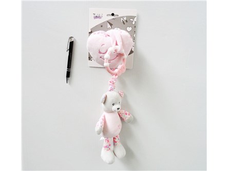 NEW BABY - Pozytywka miś, 35 cm, z sercem,różowy