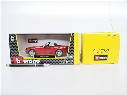 *BBURAGO metal. 1:24, FIAT 124, SPIDER.18cm. red