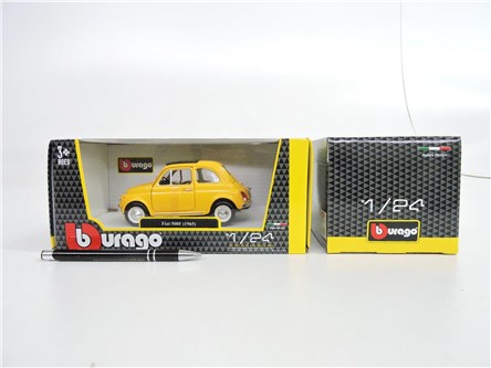 *BBURAGO metal. 1:24 FIAT 500 F 1965  yellow 18cm.