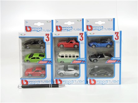 *AST. BBURAGO metal.  1:64 VEHICLES 3 PK 3 wz.