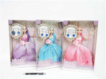 AST. LALKA, w sukni balowej, 30 cm, 3 kol.,  kart.