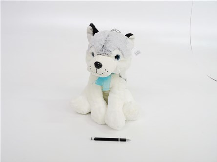 *PLUSZ husky siedzący, 40 cm, z nieb. kokard.