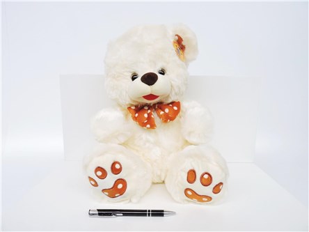 *PLUSZ miś, 35 cm, kremowy, kokarda w kropki