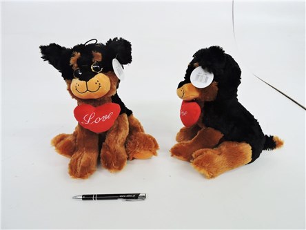 PLUSZ Piesek Siedzący czarno-brąz. love dźw, 25 cm
