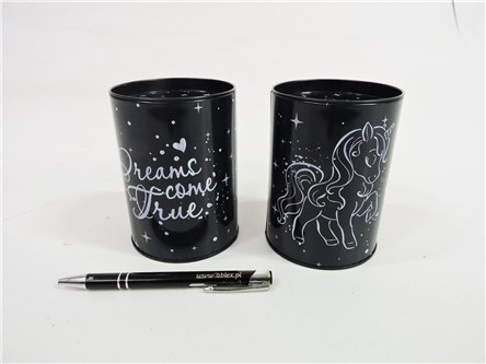 SKARBONKA metal. okrągła, JEDNOROŻEC, holo