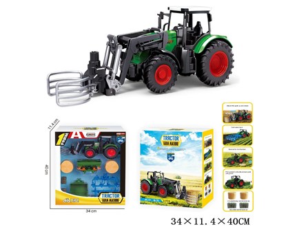 TRAKTOR z chwytakiemi i MASZYNAMI ROLNICZYMI kart.