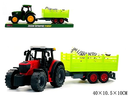 AST. TRAKTOR z przyczepą z krową,40x11x13 cm,klosz
