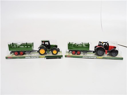 AST. TRAKTOR z przyczepą z krową,40x11x13 cm,klosz