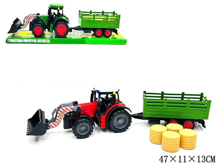 TRAKTOR Z PRZYCZEPĄ z turem i balotami klosz