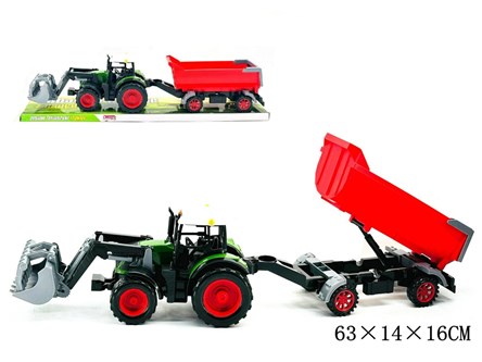 Traktor z przyczepą i turem pod kloszem 63x14x16cm