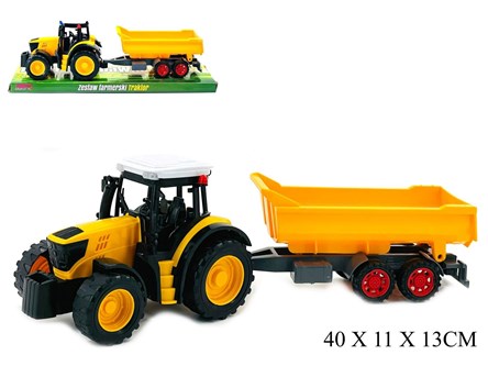 TRAKTOR Z PRZYCZEPĄ, żółty, 40x11x13 cm,  klosz