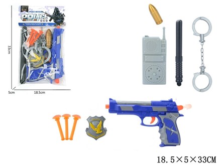 ZESTAW POLICYJNY w folii niebieski pistolet