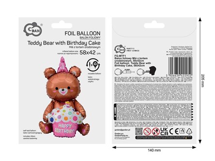 BALON foliowy mis z tortem urodzinowym 58x42 cm