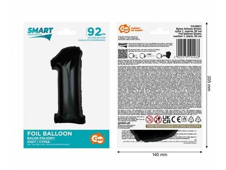 BALON foliowy Cyfra 1 czarna 92 cm