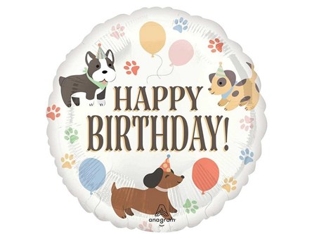 BALON foliowy 18" happy birthday pieski 46 cm