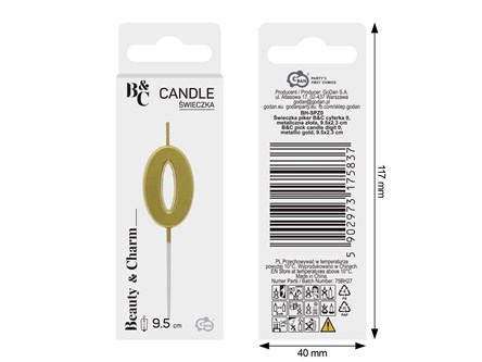 ŚWIECZKA piker B&C, cyferka 0, metal. złota