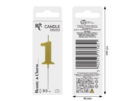 ŚWIECZKA piker B&C, cyferka 1, metal. złota