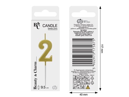 ŚWIECZKA piker B&C, cyferka 2, metal. złota