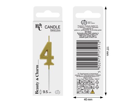 ŚWIECZKA piker B&C, cyferka 4, metal. złota