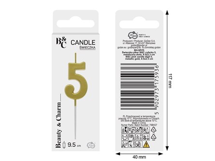 ŚWIECZKA piker B&C, cyferka 5, metal. złota