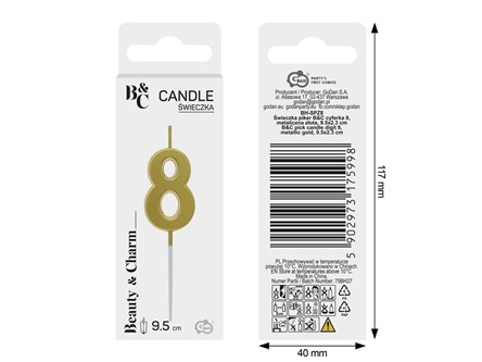 ŚWIECZKA piker B&C, cyferka 8, metal. złota