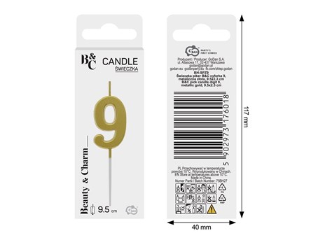 ŚWIECZKA piker B&C, cyferka 9, metal. złota