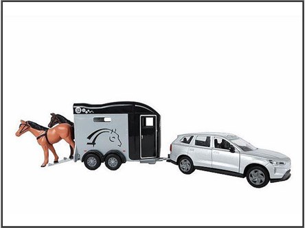 *AUTO metal. Volvo EX 90 z przyczepą do koni 28 cm