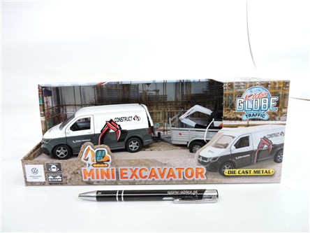 AUTO metal VW Transporter z przyczep 27 cm koparka