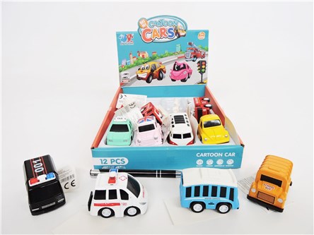 AST. AUTA metal x 12, CARTOON CARS  8 cm, displ.