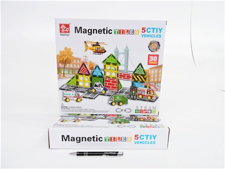 KLOCKI MAGNETYCZNE, 7,5 cm, Miasteczko, 30 el.