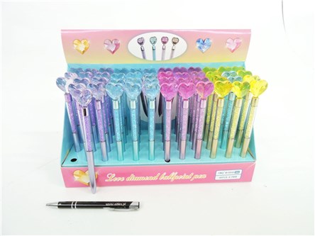 AST. DŁUGOPIS x 48 diament serce, 4 kol.,   displ.