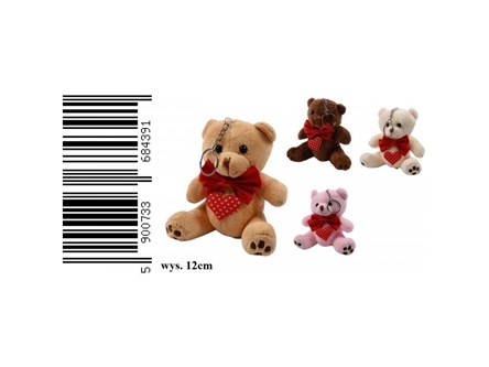 AST. BRELOK miś pluszowy z sercem, 12 cm,4 wz.