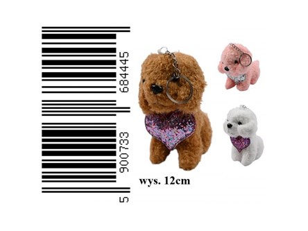 AST. BRELOK pies pluszowy z sercem, 12 cm, 3 wz.