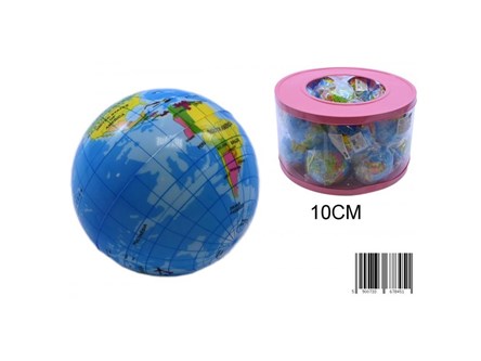 Piłka miękka 10 cm globus w pudełku