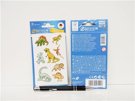 NAKLEJKI 16 x 8 cm, papierowe - Dinozaury.    fol.