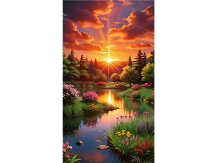MOZAIKA d.DIAMENTOWA 40x30 cm, zachód nad rzeczką