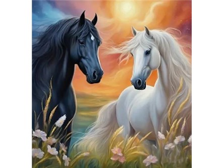 MOZAIKA d. DIAMENTOWA, 40x30 cm, Koń czarny biały