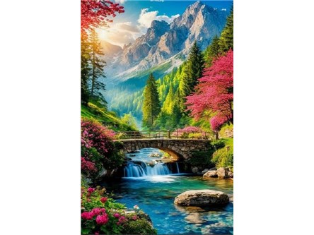 MOZAIKA d DIAMENTOWA 40x30, mostek nad rzeką w gór