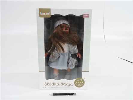 LALKA SŁODKA MAJA, szary sweterek, 27x10,7x43 cm